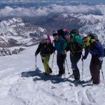 View from 6100 m at Camp 3 looking down towards Travellers pass and the Alay valley.